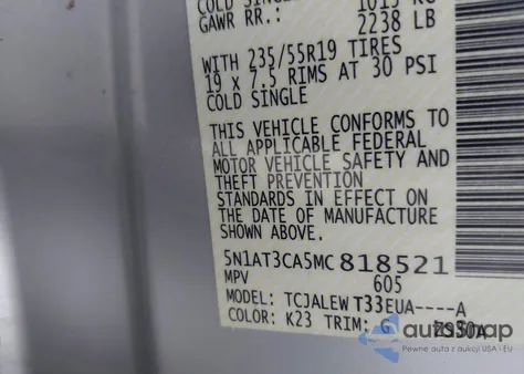 2021 Nissan Rogue Sl Fwd from USA, damaged, VIN 5N1AT3CA5MC818521